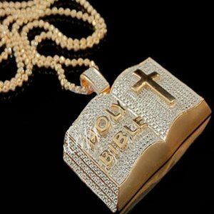 18k Gold plated CZ Cross Bible Pendant